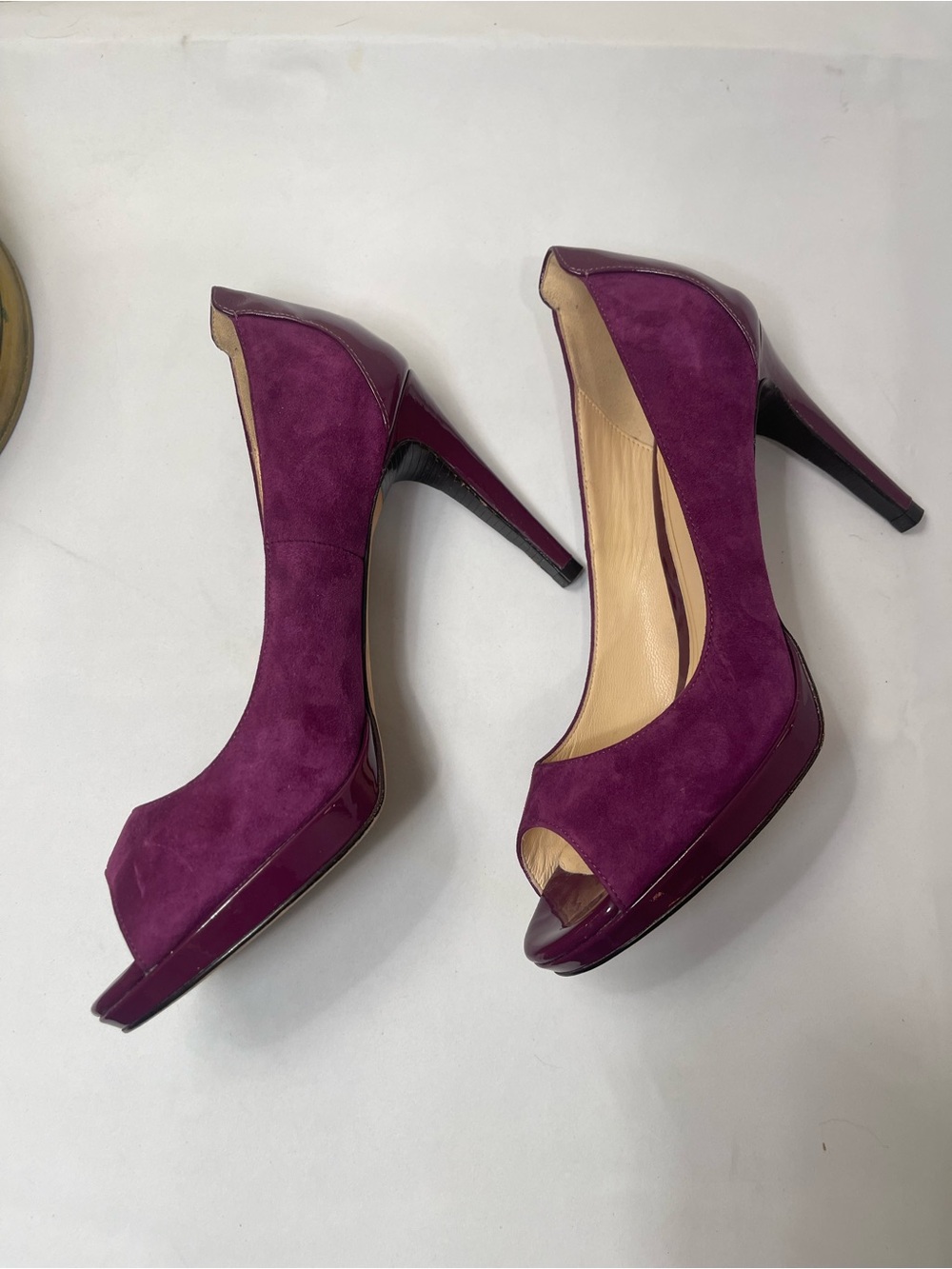 Cole Haan NikeAir Purple Suede Peep Toe Platform Pumps Heels Size 8B - Picture 4 of 11